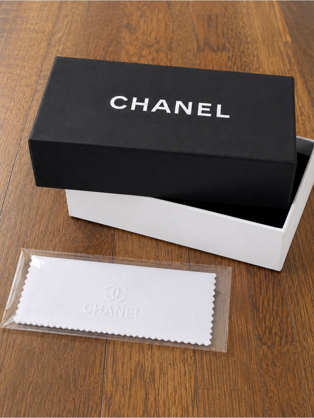 CHANEL Black & White Logo Box with Cleaning Cloth
